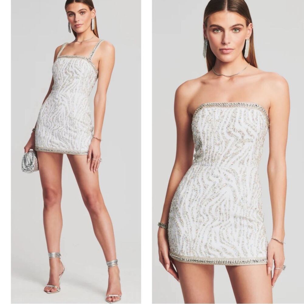 RETROFETE Santorini Crystal Sequin Embellished Tiger Stripe Mini Dress Size S